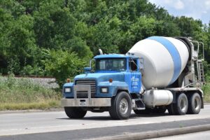 Cement truck driving to a job site