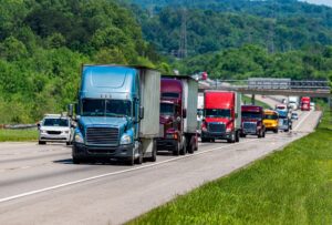 Trucks convoy in interstate highway